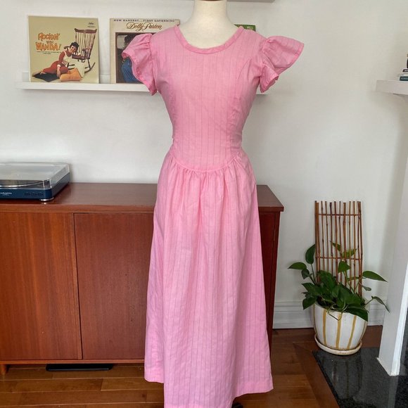 Vintage 40s Metal Zipper Pink Maxi Prairie Day Dress • Size XS - Picture 6 of 7